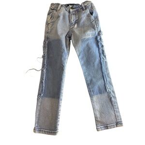 Kids Light Denim Patch & Frayed Side Jeans